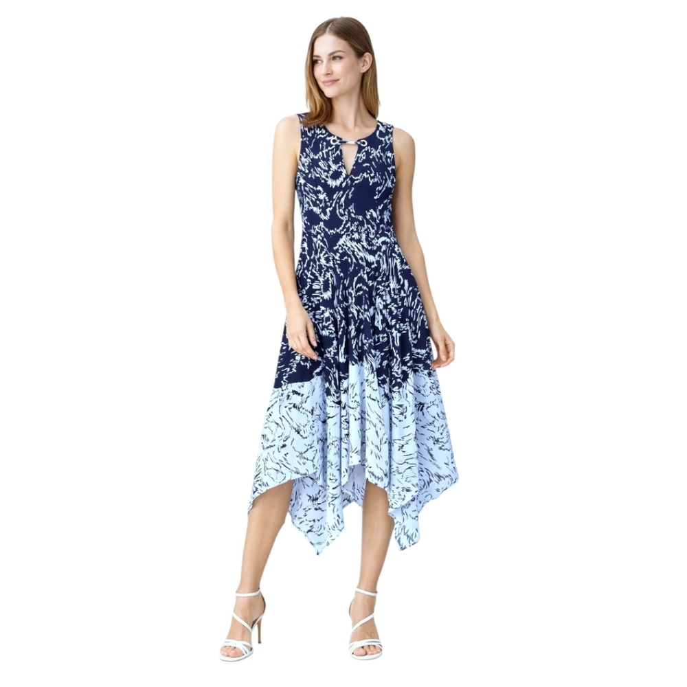 Hanky Hem Midi Dress Chain Link Patchwork Floral Sleeveless M Ivanka Trump EUC